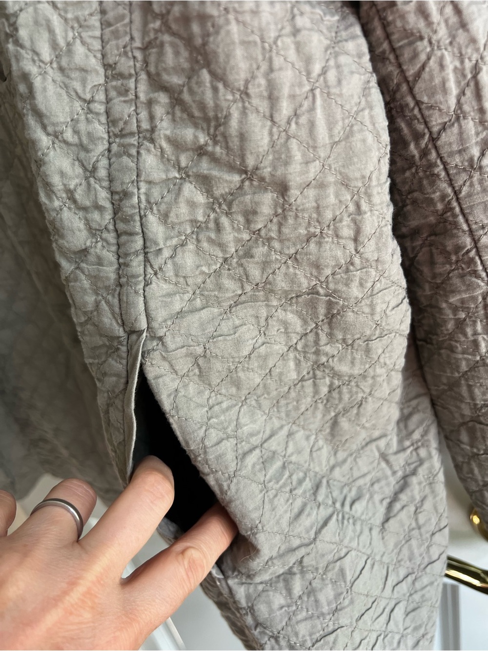 Eileen Fisher Textured Quilted Jacket Taupe Snap Front MP - Picture 4 of 12